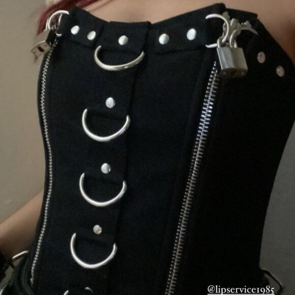Lip Service Corset Top Womens XL Black Zipper D-Ring Bondage Fetish Bustier NEW - Picture 2 of 10